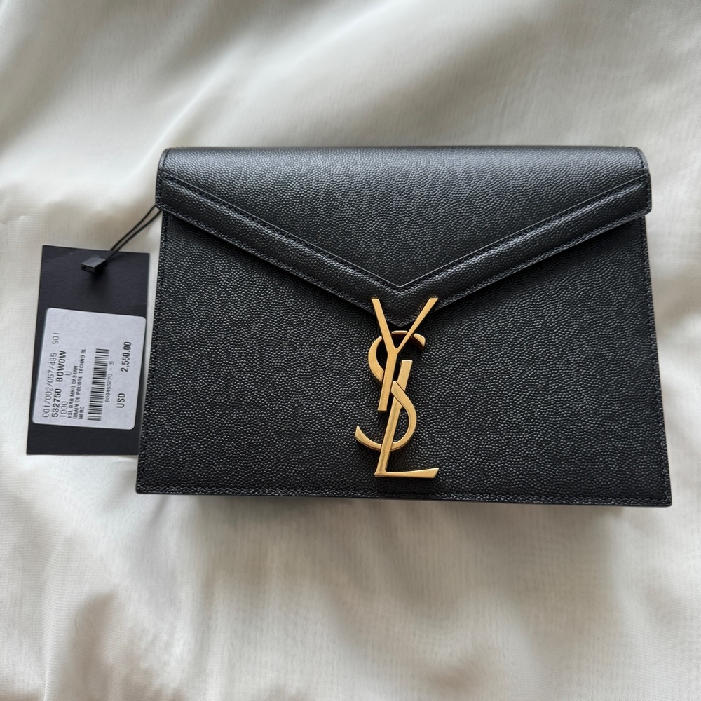 YSL SAINT LAURENT Cassandra Medium Chain Bag in Grain de Poudre Embossed Leather